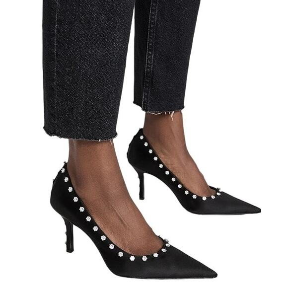 Alexander Wang Shoes - Alexander Wang Delphine 85 Crystal Stud Heels Pumps Pointed Toe Black Size 9/39